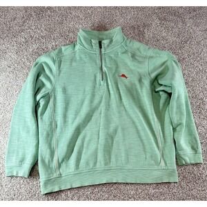 Tommy Bahama Mens Large L Tobago Bay 1/4 Zip Sweatshirt Mint Green Orange Marlin